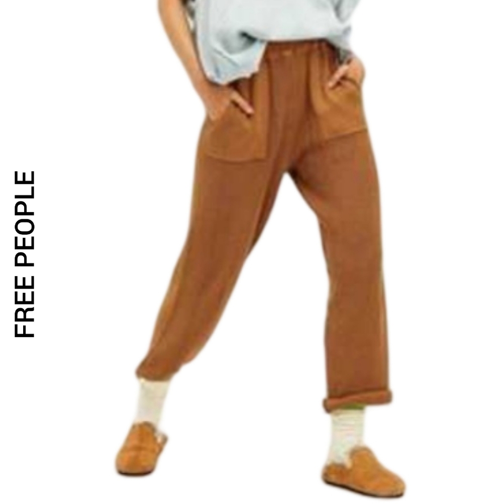 Free People Beach Sweater Pants Size Medium Straight Leg Knit Brown Boho New